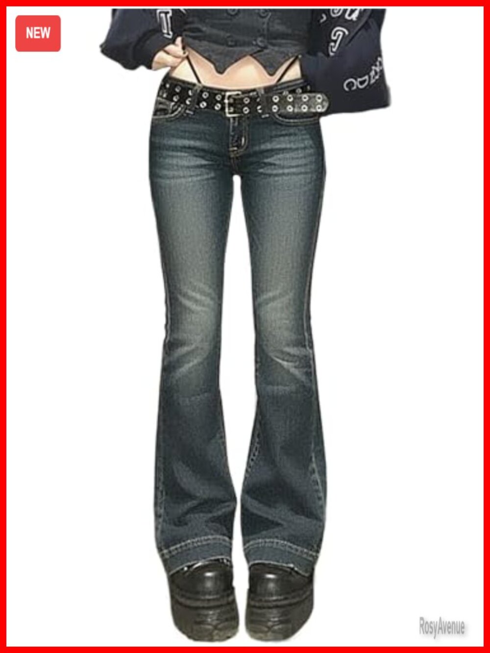 Women's Stretchy Flare Bell Bottom Bootcut Mid Rise Embroidered Vintage Denim